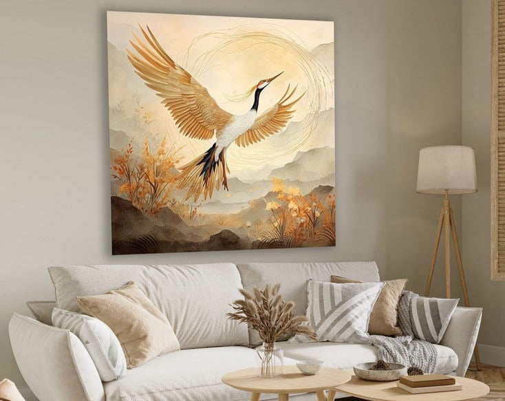 Kraanvogel schilderij woonkamer
