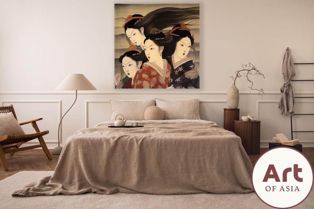geisha's schilderij vierkant japandi slaapkamer