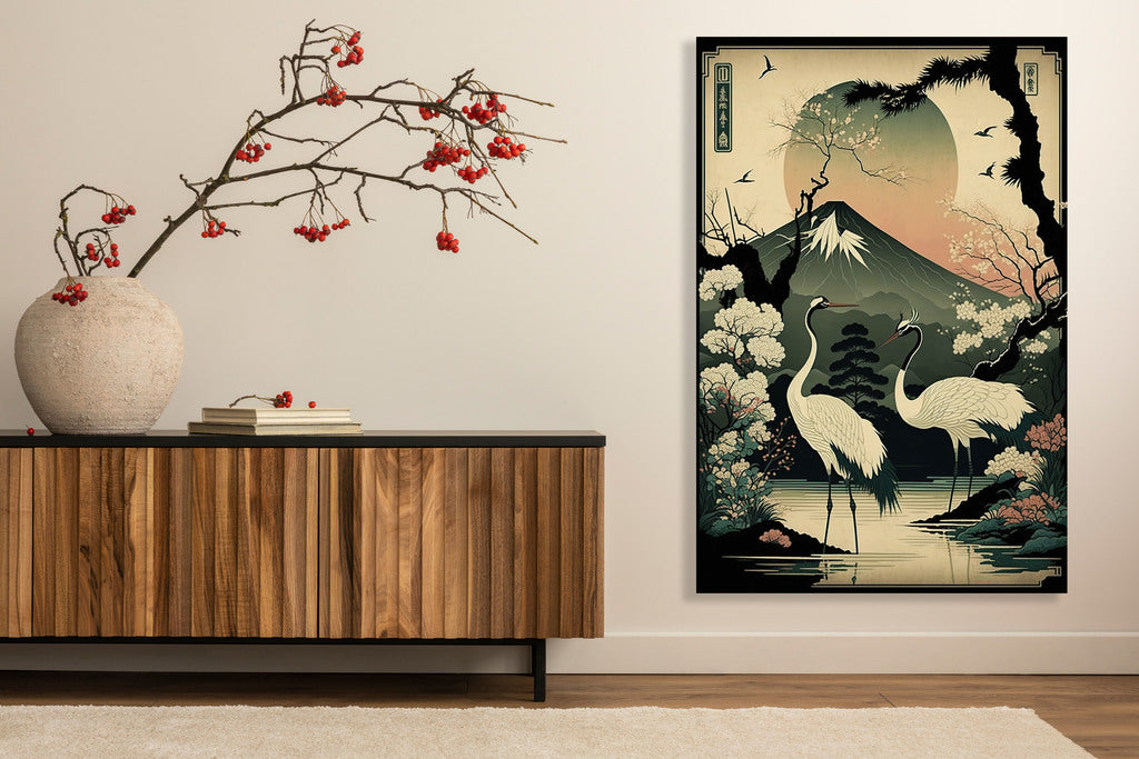Schilderij Japanse kraanvogels woonkamer