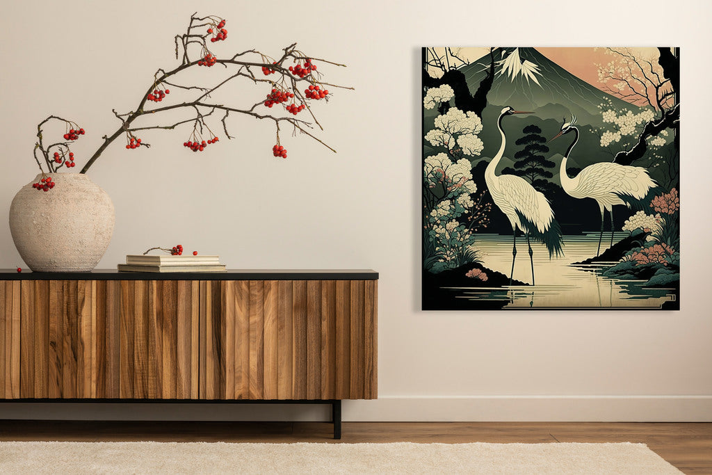 Kraanvogels schilderij vierkant woonkamer