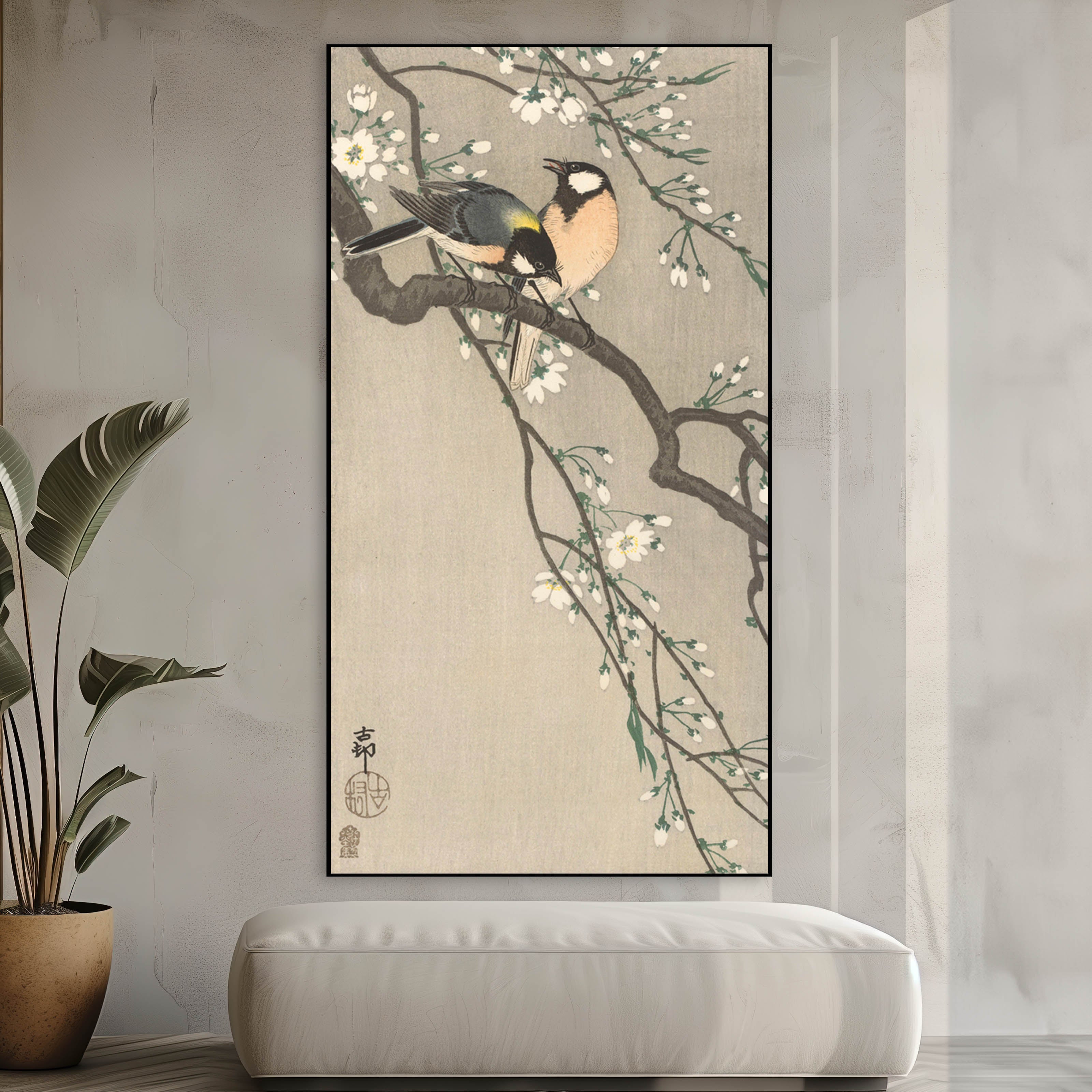 Koolmezen op bloesemtak ohara koson