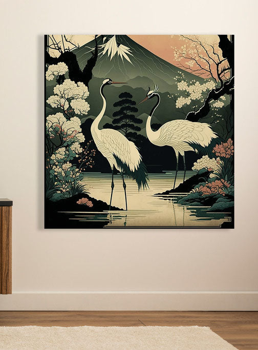 Wanddecoratie kraanvogels woonkamer aziatisch